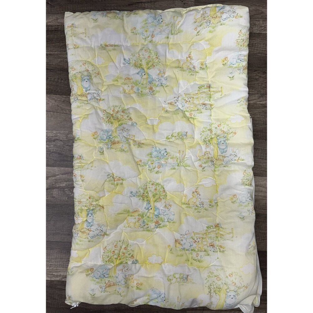 Vintage Quilted Baby Sleeping Bag Toddler Yellow Cats Bear Zip Hand Made 70s